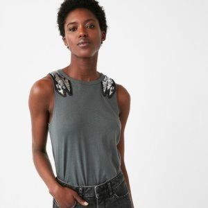 Express Gray-Green Tank Top Sequined Wings sz S